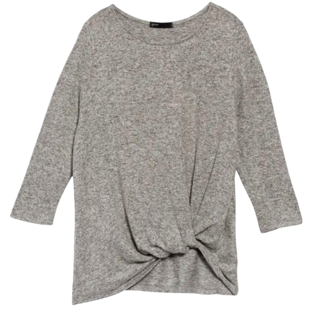 Gibson Cozy Twist Front Pullover Fleece Top Gray 3/4 Sleeve Women's Size Medium